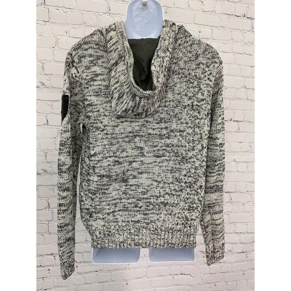 DARKBLACK White Black Chunky Knit Hooded Sweater Size M Medium